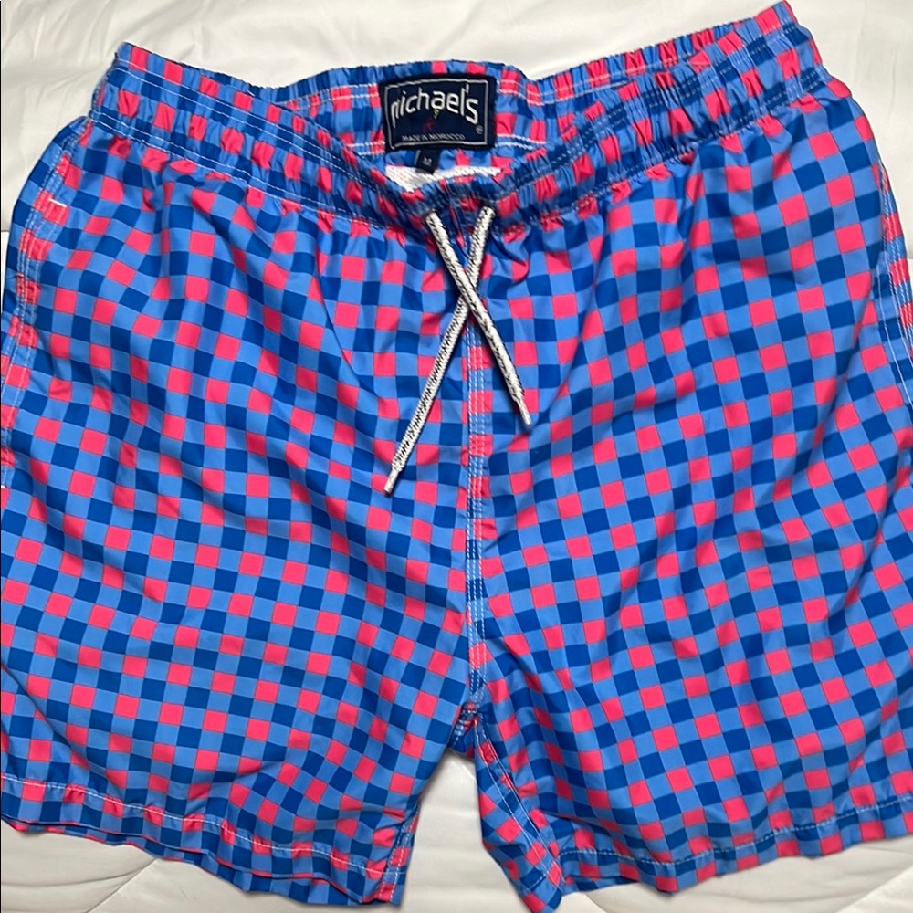 Michael’s Blue and Red Checkered Men's Bathing Suit / Swim Trunks - Size M